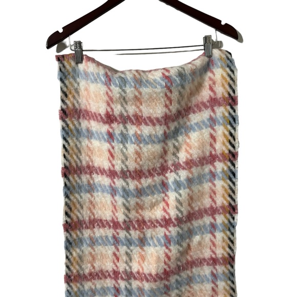 Anthropologie Wool Pink Plaid Gingham Wool Fringe Scarf - Picture 6 of 8